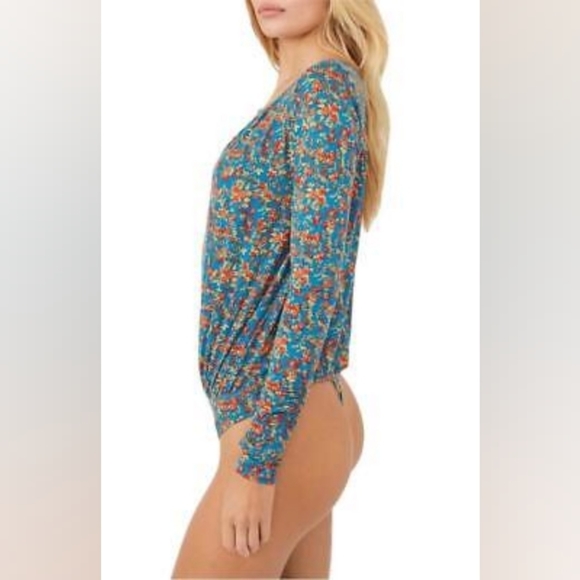 NWT Free People Kaya Print Cutout Bodysuit in Turquoise Combo Small - Picture 5 of 10